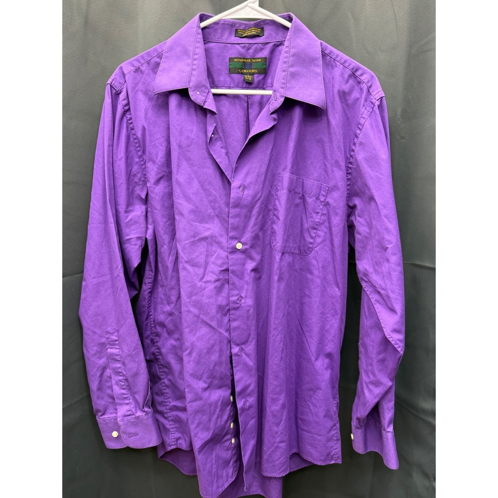 Alexander Julian Colours Men Purple Button Down Shirt Large 16-16.5 34/35 Cotton
